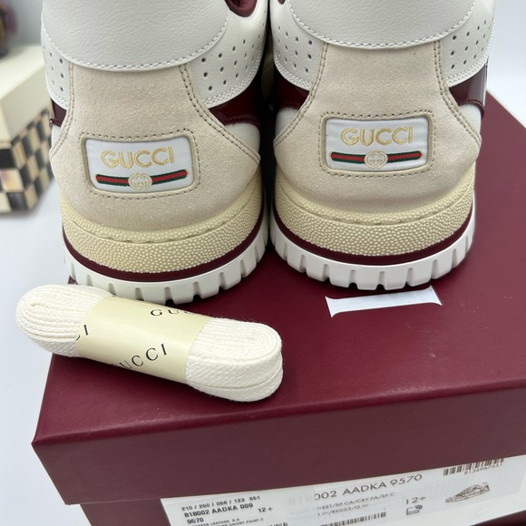 Men's Gucci re-Web sneakers in white leather with red accents size 12.5 Italy - Picture 9 of 13